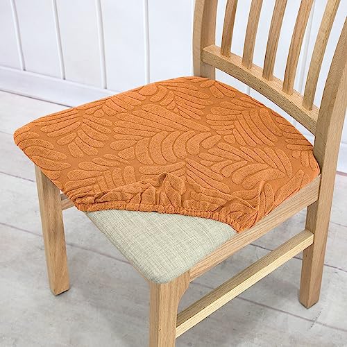 FANSU Stuhlbezug Sitzfläche Stretch, Blatt Form Jacquard Esszimmerstuhl Sitzbezüge 2 4 6 8er Set Stuhl Sitzbezüge Keine Rückenlehne Waschbar für Restaurant Bürostühle (8 Stücke,Orange) von FANSU
