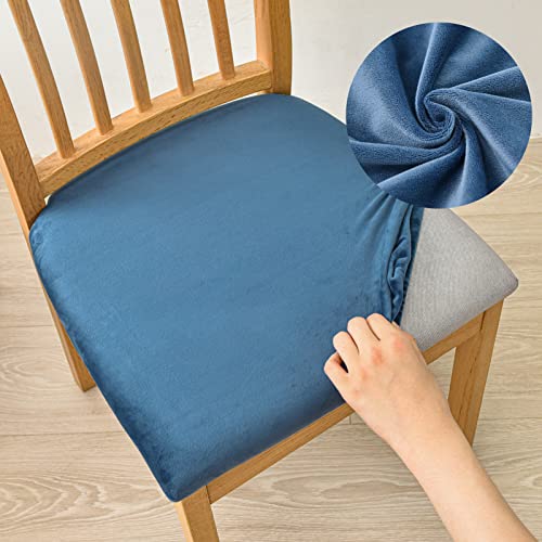 FANSU Stuhlbezug Sitzfläche Stretch 1 2 4 6er Set, Samt Esszimmerstuhl Sitzbezüge Stuhl Sitzbezüge Keine Rückenlehne Abnehmbar Waschbar für Restaurant Bürostühle Bar (Navy blau,6 Stück) von FANSU