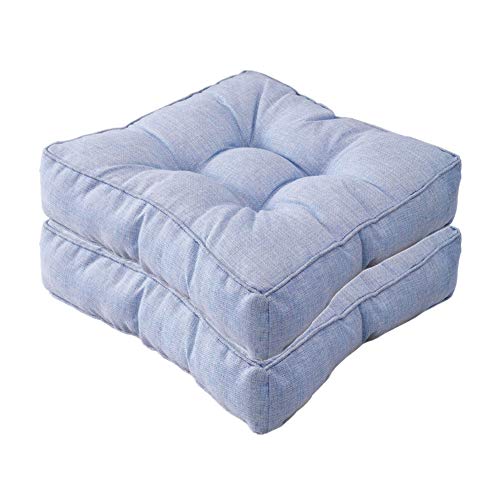 FANSU Stuhlkissen Set 2er, Tatami Sitzkissen Leinen Weiches Stuhl Auflage Atmungsaktiv Komfortable Füllung Sitzpolster für Indoor Zuhause Stuhl Outdoor Balkon Garten (Blau,40x40x9cm) von FANSU