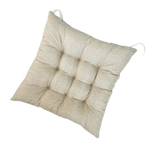 FANSU Stuhlkissen mit Bändern, Einfarbig Tatami Sitzkissen Leinen Weiches Stuhl Auflage Atmungsaktiv Komfortable Sitzpolster für Indoor Zuhause Stuhl Balkon Garten (Khaki,40x40x8cm) von FANSU