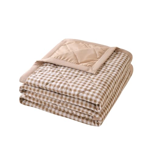 FANSU Tagesdecke Bettüberwurf Steppdecke Mikrofaser Doppelbett Einselbetten Tagesdecken Gesteppt Bettwäsche Sofaüberwurf Wohndecke Bettdecke Stepp Gesteppter Quilt (Khaki kariert,150x200cm) von FANSU