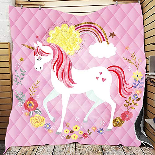 FANSU Tagesdecke Bettüberwurf Steppdecke Mikrofaser Doppelbett Einselbetten Tagesdecken Gesteppt Bettwäsche Sofaüberwurf Wohndecke Stepp Gesteppter Quilt (Rosa Einhorn,150x200cm) von FANSU