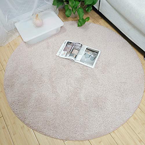 FANSU Teppich Rund Innenbereich Wohnzimmer Computer Stuhl Yoga-Matten Flur Schlafzimmer, Runder Kurzer Plüsch rutschfest Wasseraufnahme Praktische Fußabtreter (60cm,Hellrosa) von FANSU