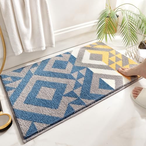 FANSU Teppich rutschfeste Weiche Badezimmerteppich, Teppich Wohnzimmer Rechteck Badematte Maschinenwaschbar Fussmatte für Badezimmer, Wohnzimmer (80x120cm,Blau Grau Geometrie) von FANSU