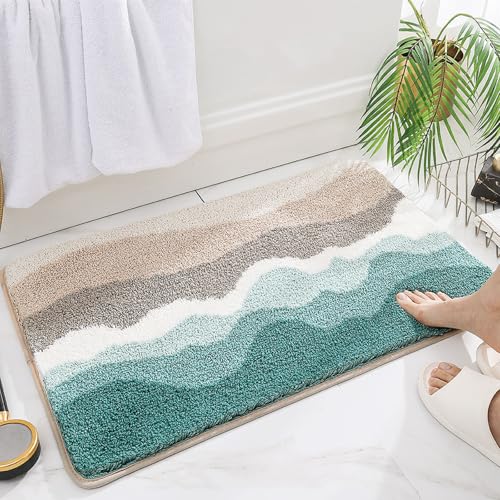 FANSU Teppich rutschfeste Weiche Badezimmerteppich, Teppich Wohnzimmer Rechteck Badematte Maschinenwaschbar Fussmatte für Badezimmer, Wohnzimmer (80x120cm,Meereswellen) von FANSU
