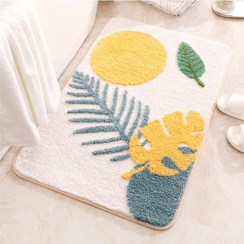 FANSU Teppich rutschfeste Weiche Badezimmerteppich, Teppich Wohnzimmer in Gelbe Blumen Badematte Maschinenwaschbar Fussmatte für Badezimmer, Wohnzimmer (50 * 80cm,beige) von FANSU