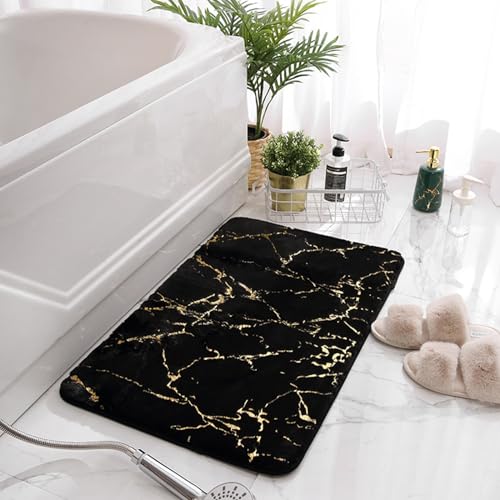 FANSU Teppich rutschfeste Weiche Badezimmerteppich, Teppich Wohnzimmer in Marmormuster Badematte Maschinenwaschbar Fussmatte für Badezimmer, Wohnzimmer (40 * 60cm,Schwarz) von FANSU