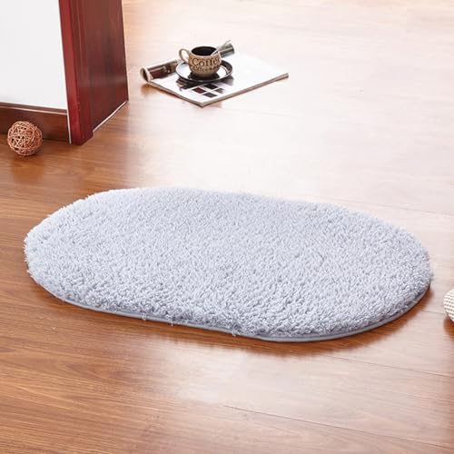 FANSU Teppich rutschfeste Weiche Badezimmerteppich, Teppich Wohnzimmer in Shaggy Ellipsen Badematte Maschinenwaschbar Fussmatte für Badezimmer, Wohnzimmer (Grau,50x80cm) von FANSU