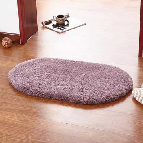 FANSU Teppich rutschfeste Weiche Badezimmerteppich, Teppich Wohnzimmer in Shaggy Ellipsen Badematte Maschinenwaschbar Fussmatte für Badezimmer, Wohnzimmer (Lila,60x90cm) von FANSU