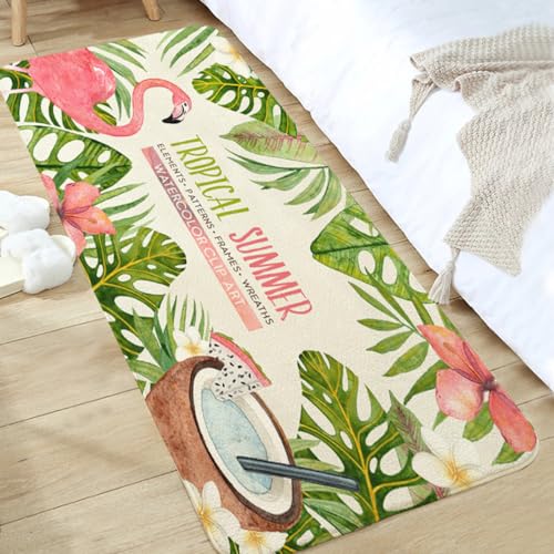 FANSU Teppich rutschfeste Weiche Badezimmerteppich, Teppich Wohnzimmer in Shaggy Rechteck Badematte Maschinenwaschbar Fussmatte für Badezimmer, Wohnzimmer (60x180cm,Flamingos 5) von FANSU