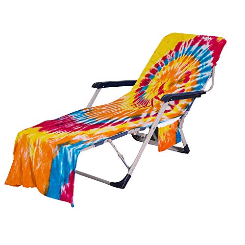 FANSU Tie Dye Schonbezug für Gartenliege Frottee Liegenauflage Garten Sonnenliege Handtuch mit 2 Taschen Stuhl Strandtuch für Schwimmbäder, Strände, Gartenhotels (75x210cm,Mehrfarbig) von FANSU