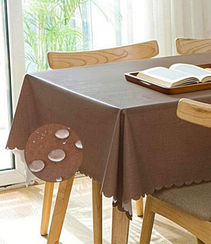 FANSU Tischdecke Abwaschbar 120x120 cm, PVC Rechteckig Wasserabweisend Tischdecken mit Lotuseffekt, Braun Tischtuch Dauerhaft Kratzfest für Wohnzimmer, Esszimmer, Balkon, Garten von FANSU