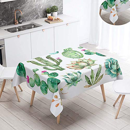 FANSU Tischdecke Abwaschbar Tischwäsche, Wasserabweisend 3D Kaktus Tropischer Stil Rechteckige Tischtuch Draussen Küchentischabdeckung für Outdoor Garten Home Küche (Blauer Lotus,100x140cm) von FANSU