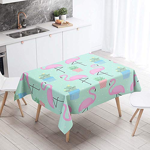 FANSU Tischdecke Abwaschbar Tischwäsche, Wasserabweisend 3D Kaktus Tropischer Stil Rechteckige Tischtuch Draussen Küchentischabdeckung für Outdoor Garten Home Küche (Rosa Flamingo,100x140cm) von FANSU