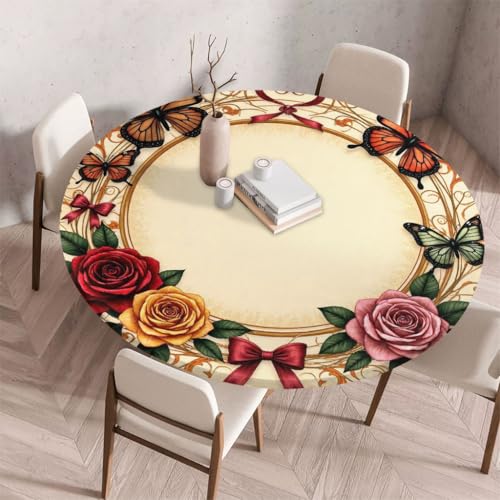FANSU Tischdecke Outdoor Wetterfest Rund mit Gummizug, Rund Tischdecke mit 3D Muster Waschbar und Abwischbar für Esstisch, Couchtisch, Gartentisch Geeignet (Blumenstil G,100cm) von FANSU