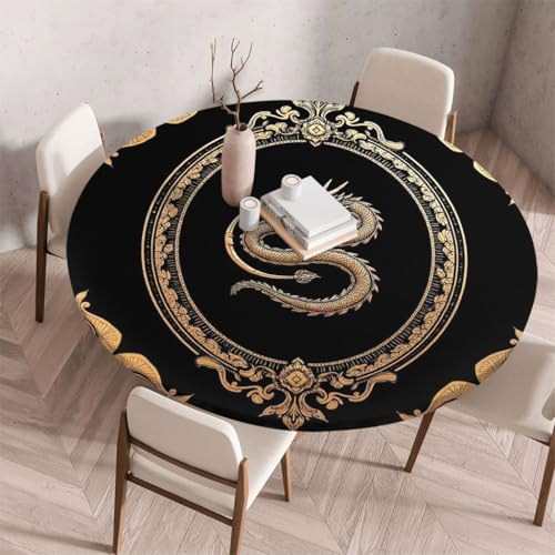 FANSU Tischdecke Outdoor Wetterfest Rund mit Gummizug, Rund Tischdecke mit 3D Muster Waschbar und Abwischbar für Esstisch, Couchtisch, Gartentisch Geeignet (Klassischer Stil 34,140cm) von FANSU
