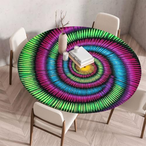 FANSU Tischdecke Outdoor Wetterfest Rund mit Gummizug, Rund Tischdecke mit 3D Muster Waschbar und Abwischbar für Esstisch, Couchtisch, Gartentisch Geeignet (Klassischer Stil 39,90cm) von FANSU