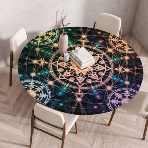 FANSU Tischdecke Outdoor Wetterfest Rund mit Gummizug, Rund Tischdecke mit 3D Muster Waschbar und Abwischbar für Esstisch, Couchtisch, Gartentisch Geeignet (Klassischer Stil 43,150cm) von FANSU