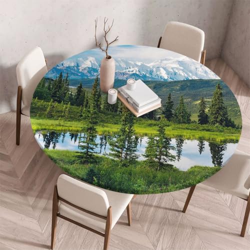 FANSU Tischdecke Outdoor Wetterfest Rund mit Gummizug, Rund Tischdecke mit 3D Muster Waschbar und Abwischbar für Esstisch, Couchtisch, Gartentisch Geeignet (Präriebäume,60cm) von FANSU