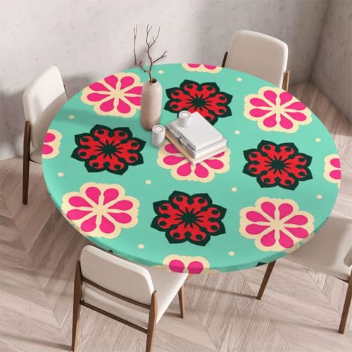 FANSU Tischdecke Outdoor Wetterfest Rund mit Gummizug, Rund Tischdecke mit 3D Muster Waschbar und Abwischbar für Esstisch, Couchtisch, Gartentisch Geeignet (Retro-Stil 57,110cm) von FANSU
