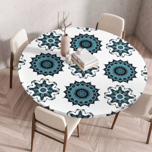 FANSU Tischdecke Outdoor Wetterfest Rund mit Gummizug, Rund Tischdecke mit 3D Muster Waschbar und Abwischbar für Esstisch, Couchtisch, Gartentisch Geeignet (Retro-Stil 68,70cm) von FANSU