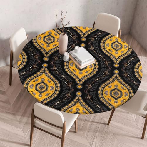 FANSU Tischdecke Outdoor Wetterfest Rund mit Gummizug, Rund Tischdecke mit 3D Muster Waschbar und Abwischbar für Esstisch, Couchtisch, Gartentisch Geeignet (Retro-Stil 73,80cm) von FANSU