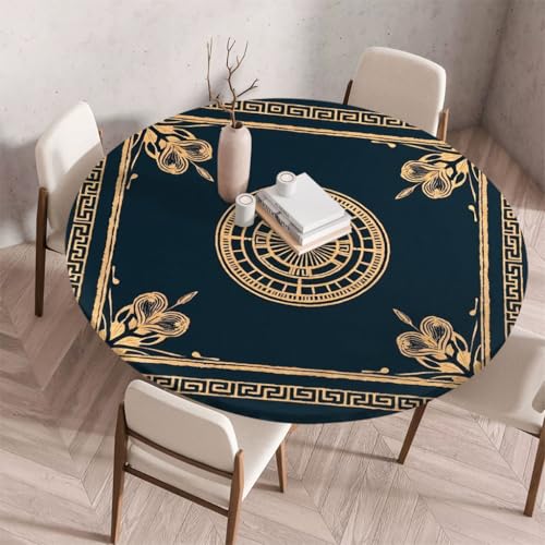 FANSU Tischdecke Outdoor Wetterfest Rund mit Gummizug, Rund Tischdecke mit 3D Muster Waschbar und Abwischbar für Esstisch, Couchtisch, Gartentisch Geeignet (Retro-Stil 74,60cm) von FANSU