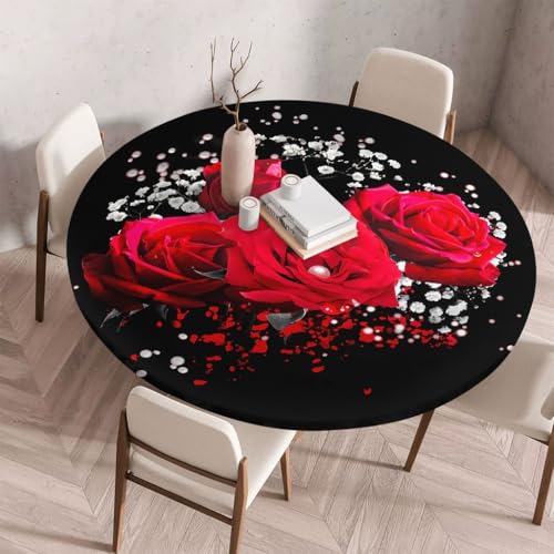 FANSU Tischdecke Outdoor Wetterfest Rund mit Gummizug, Rund Tischdecke mit 3D Muster Waschbar und Abwischbar für Esstisch, Couchtisch, Gartentisch Geeignet (Schleierkrautblüten,130cm) von FANSU