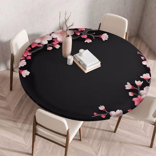 FANSU Tischdecke Outdoor Wetterfest Rund mit Gummizug, Rund Tischdecke mit 3D Muster Waschbar und Abwischbar für Esstisch, Couchtisch, Gartentisch Geeignet (Schwarze Kirsche,180cm) von FANSU
