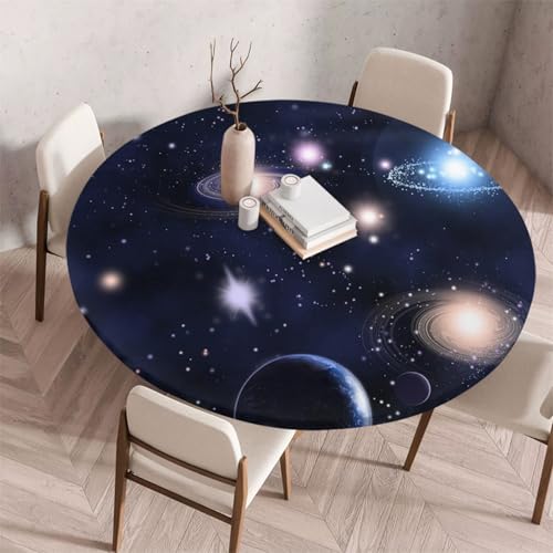 FANSU Tischdecke Outdoor Wetterfest Rund mit Gummizug, Rund Tischdecke mit 3D Muster Waschbar und Abwischbar für Esstisch, Couchtisch, Gartentisch Geeignet (Universum,60cm) von FANSU