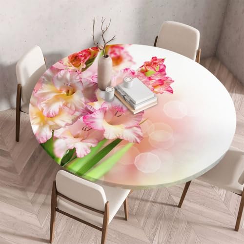 FANSU Tischdecke Outdoor Wetterfest Rund mit Gummizug, Rund Tischdecke mit 3D Muster Waschbar und Abwischbar für Esstisch, Couchtisch, Gartentisch Geeignet (Wassertulpe,130cm) von FANSU