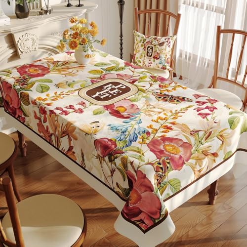 FANSU Tischdecke PVC Outdoor Wasserdicht, Anmut Gartentischdecke Abwaschbar Wischbare Tischtuch,Tischwäsche für Wohnzimmer Garten Balkon (Blumen 4,100 * 160CM) von FANSU