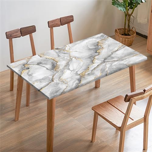 FANSU Tischdecke Rechteckige Quadrat, Tischdecken, Spandex Elastische Klassisch Marmor Tischtuch Draussen, Tischdecke für Outdoor, Terrasse,Garten, Küche Esszimmer (140x80cm,Grau) von FANSU