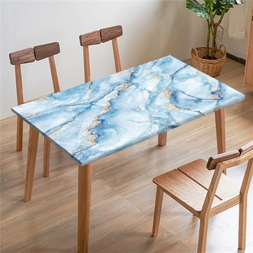 FANSU Tischdecke Rechteckige Quadrat, Tischdecken, Spandex Elastische Klassisch Marmor Tischtuch Draussen, Tischdecke für Outdoor, Terrasse,Garten, Küche Esszimmer (140x80cm,Hellblau) von FANSU