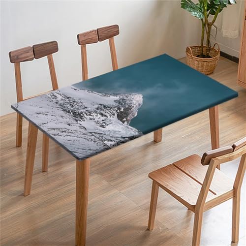 FANSU Tischdecke Rechteckige Quadrat, Tischdecken, Spandex Elastische Landschaft Tischtuch Draussen, Tischdecke für Outdoor, Terrasse,Garten, Küche Esszimmer (80x80cm,Schneeberg) von FANSU