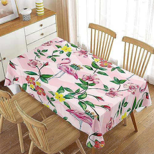 FANSU Tischdecke Tischwäsche, 3D Flamingo Rechteckige Tischtuch Draussen Küchentischabdeckung für Garten Küche Outdoor Dekoration (140x260cm,Frangipani) von FANSU