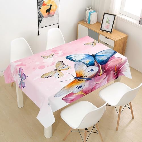 FANSU Tischdecke Tischwäsche, 3D Frühling Schmetterling Rechteckige Abwaschbar Tischtuch Draussen Küchentischabdeckung für Dekoration Garten Küche Outdoor (140x160cm,Lilienblüten) von FANSU
