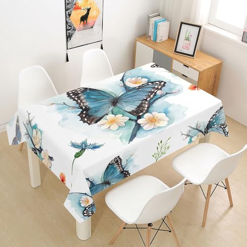 FANSU Tischdecke Tischwäsche, 3D Frühling Schmetterling Rechteckige Abwaschbar Tischtuch Draussen Küchentischabdeckung für Dekoration Garten Küche Outdoor (90x90cm,Aquarell Blau) von FANSU