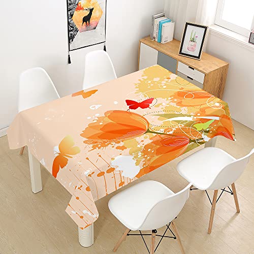 FANSU Tischdecke -Tischwäsche, Tulpenblumen Rechteckige Abwaschbar Tischtuch Draussen Küchentischabdeckung für Garten Küche Outdoor Dekoration (140x220cm,Orange) von FANSU