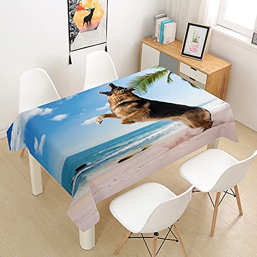 FANSU Tischdecke Wasserdicht Tischwäsche, D Schäferhund Rechteckige Wasserabweisend Abwaschbar 3Tischtuch für Küche Garten Outdoor Esstisch Dekoration (Blauer Strand,100x140cm) von FANSU