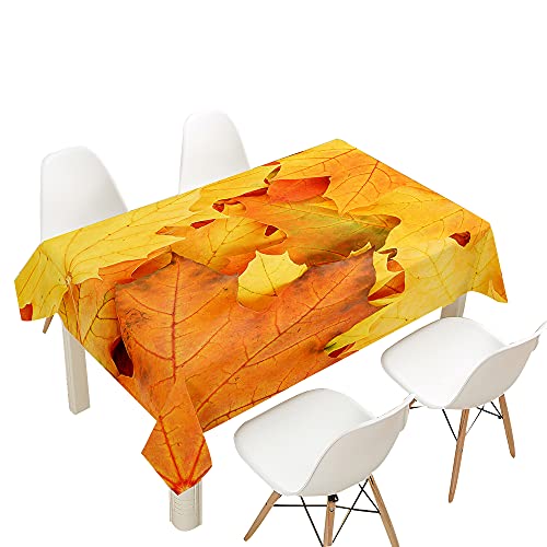 FANSU Tischdecke Wasserdicht Tischwäsche, Herbst Blatt Rechteckige Wasserabweisend Abwaschbar 3D Tischtuch für Küche Garten Outdoor Esstisch Dekoration (Gefallene Blätter,140x180cm) von FANSU