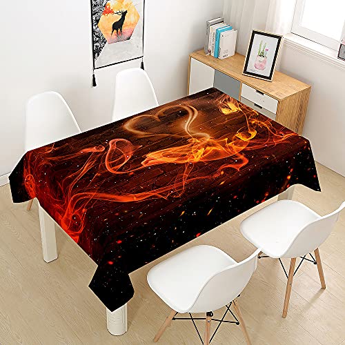 FANSU Tischdecke Wasserdicht Tischwäsche, Rechteckige Wasserabweisend Abwaschbar 3D Flamme Tischtuch für Küche Garten Outdoor Esstisch Dekoration (Gelbe Flamme,100x140cm) von FANSU