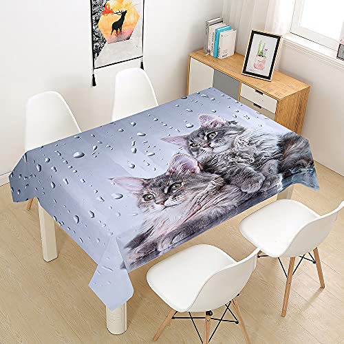 FANSU Tischdecke Wasserdicht Tischwäsche, Rechteckige Wasserabweisend Abwaschbar 3D Katze Tischtuch für Küche Garten Outdoor Esstisch Dekoration (Paar Katze,140x180cm) von FANSU