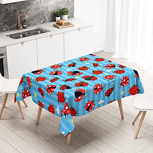 FANSU Tischdecke Wasserdicht Tischwäsche, Rechteckige Wasserabweisend Abwaschbar 3D Marienkäfer Tischtuch für Küche Garten Outdoor Esstisch Dekoration (Blaue Streifen,90x90cm) von FANSU