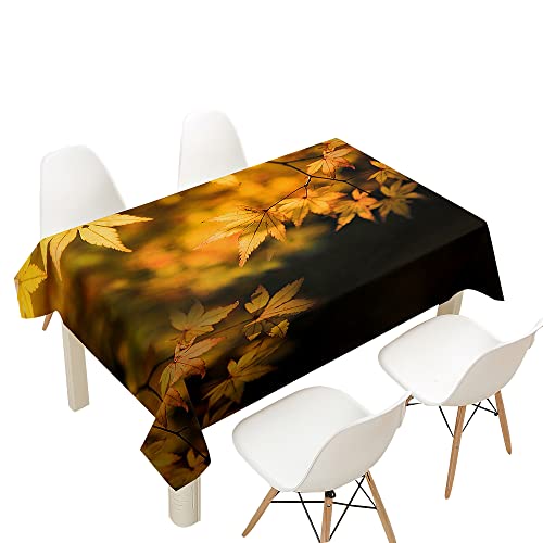 FANSU Tischdecke Wasserdicht Tischwäsche, Rechteckige Wasserabweisend Abwaschbar Herbst Blätter Tischtuch Draussen Küchentischabdeckung für Outdoor Küche Dekoration (140x140cm,Schwarz Gelb) von FANSU