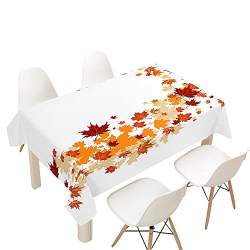 FANSU Tischdecke Wasserdicht Tischwäsche, Rechteckige Wasserabweisend Abwaschbar Herbst Blätter Tischtuch Draussen Küchentischabdeckung für Outdoor Küche Dekoration (140x160cm,Weiß) von FANSU
