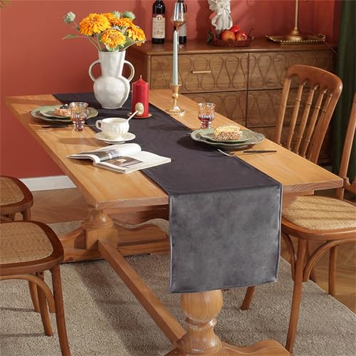FANSU Tischläufer Einfarbig Samt Herbst Dekoration, Wendbar Modern Tischdecke, Waschbarer Tischdeko, für Party, Kaffee, Esszimmer, Kommode, Schlafzimmer Tischläufer (33x240cm,Anthrazit) von FANSU
