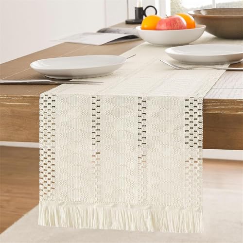 FANSU Tischläufer Herbst Dekoration, Weberei mit Quasten Tischdecke, Waschbarer Tischdeko, Extra Lang Modern Tischläufer für Party,Kaffee,Esszimmer,Kommode,Schlafzimmer (30x450cm,Beige) von FANSU