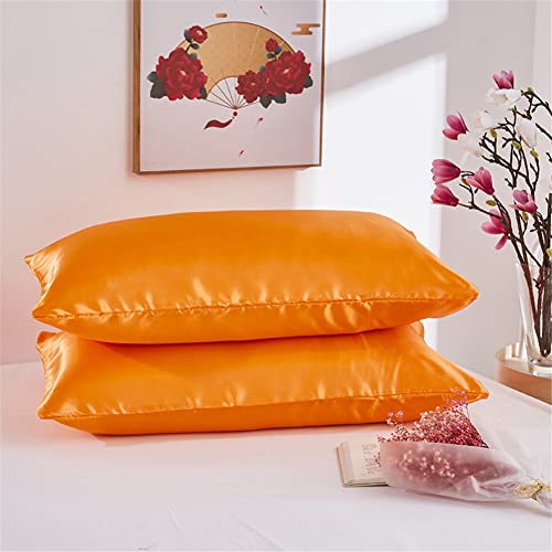 FANSU Umschlag Kissenbezüge 2er-Set Seidensatin Kissenbezug Hochwertig & Qualitäts Kissenhülle Microfaser Superweicher Kopfkissenbezug 2 Stück Kopfkissenbezug (70x70cm,Orange) von FANSU