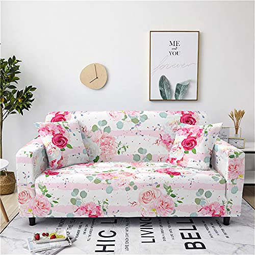 FANSU Universal Sofabezug Stretch Antirutsch 3D Elegante Blumen Bedruckte Sofabezug mit Armlehnen, L Form Sofabezug/Couchbezug/Sesselbezug für Wohnzimmer Wohnkultur (Pinke Rose,2 Sitzer) von FANSU